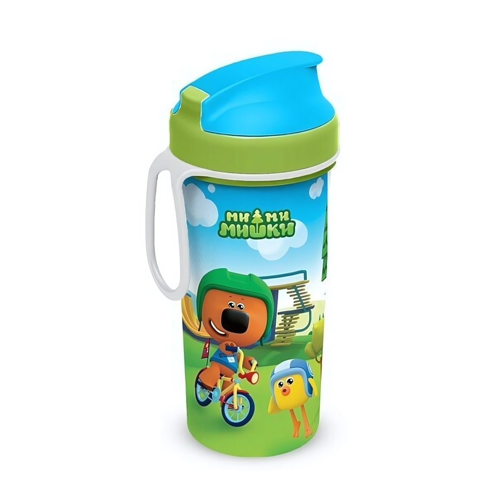 Бутылка детская с декором "ми-ми-мишки" и петлей 400мл (зеленый)