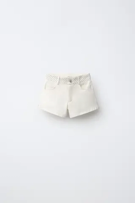ZARA ШОРТЫ С ЗАКЛЕПКАМИ И ЗВЕЗДАМИ, ЭКРЮ