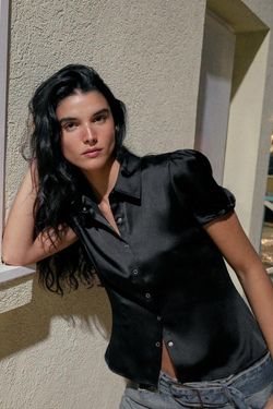 ZARA АТЛАСНАЯ РУБАШКА, ЧЕРНЫЙ