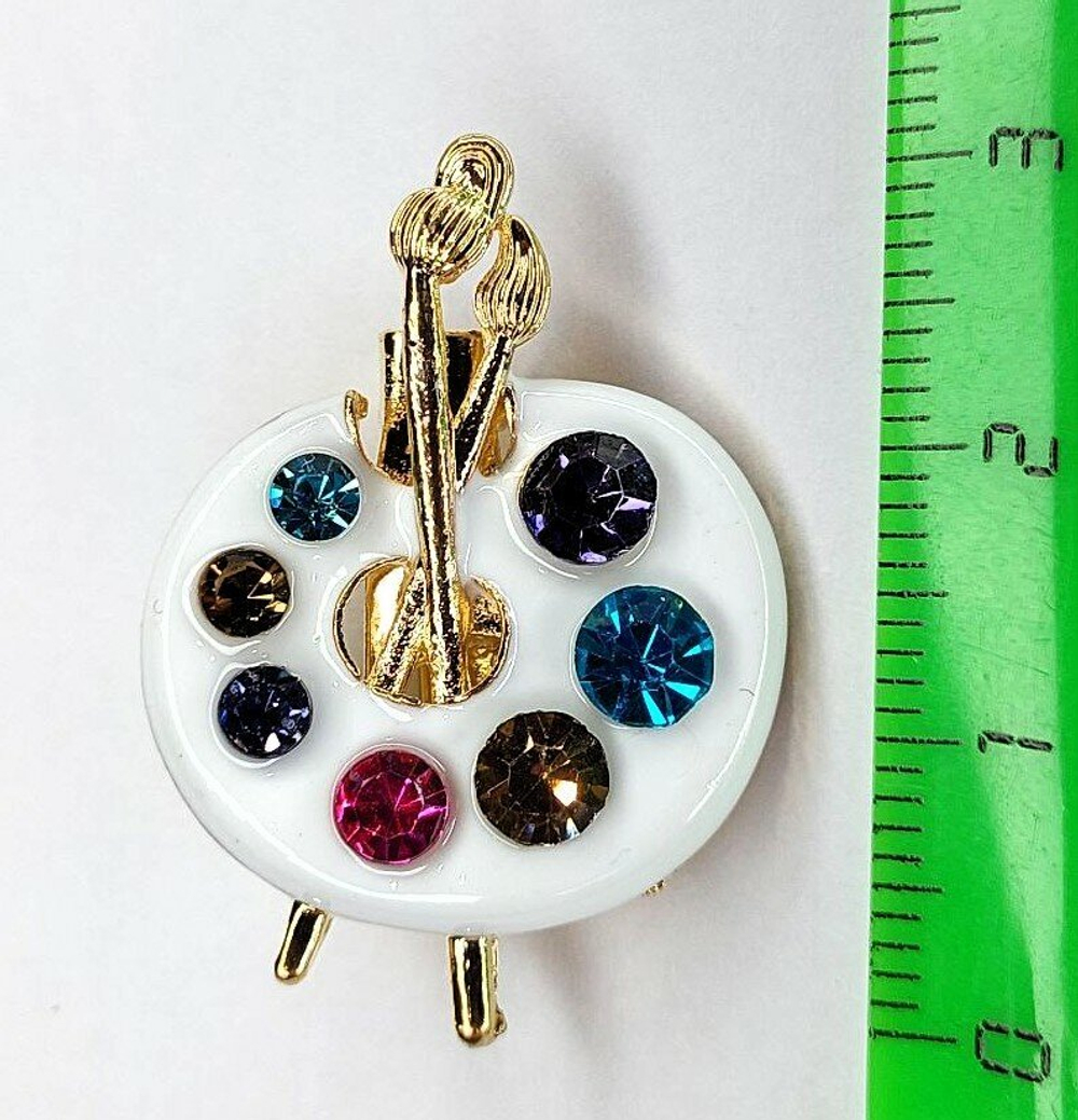 Брошка, брошь " Палитра художника". Эмаль, стразы. Цвет белый