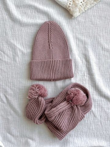 Комплект шапка и шарф, Пудровый