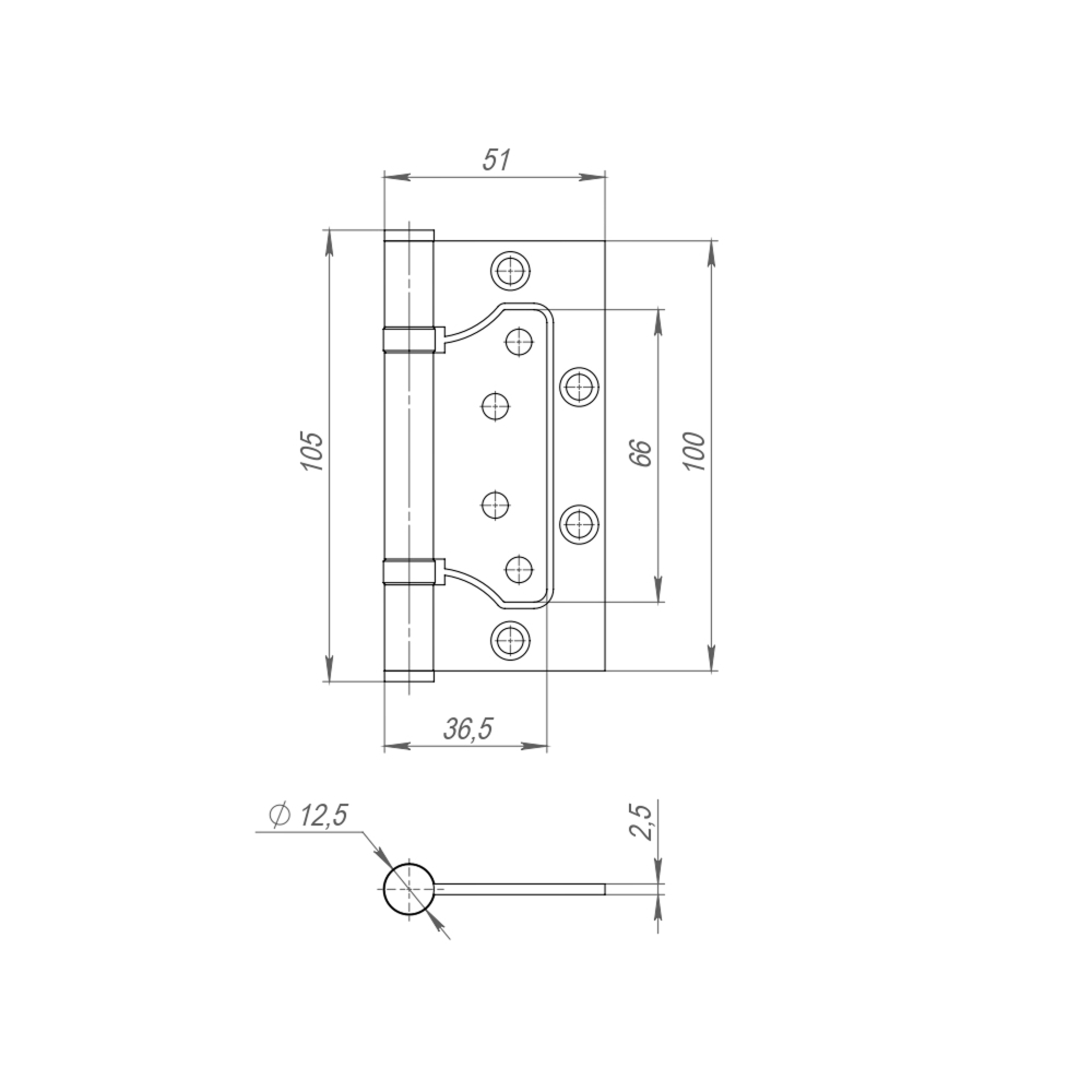 Петля из нержавейки универсальная без врезки  IN4500W INOX 304 (500-2BB 100x2,5)