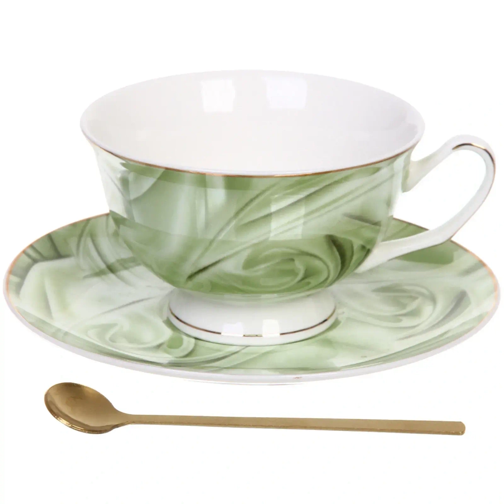 Чайная пара «Поэзия» (кружка 220мл, блюдце,ложка) зеленая