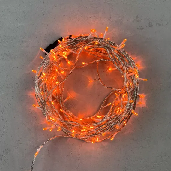 Светодиодная гирлянда с возможностью динамики 20 м., 200 оранжевых LED ламп, 24V., прозрачный силиконовый провод, IP65, Beauty Led (EST200-3W10-1OR)
