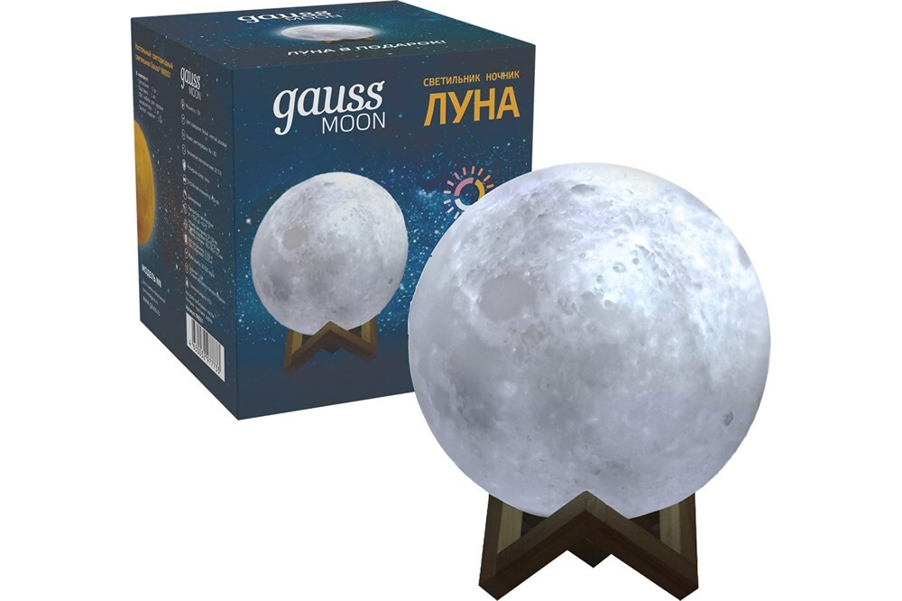 Св-к Gauss LED настольный 3D Луна 1W 5V Li-ion 450mA D10 см белый с пультом, NN001