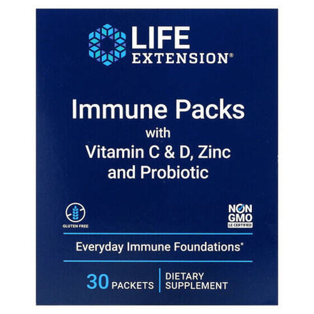 Витамин C Life Extension, Иммунные пакеты с витаминами C и D, цинком и пробиотиком, 30 пакетиков