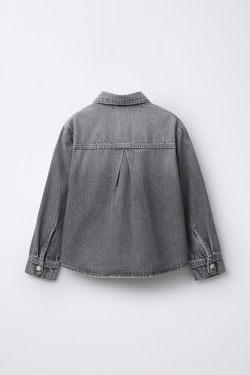 ZARA ДЖИНСОВАЯ РУБАШКА С КАРМАНАМИ, СЕРЫЙ