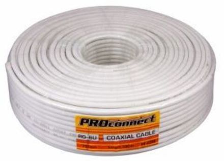 Кабель коаксиальный RG-6U, 75Ом, Cu/Al/Cu, 48%, 100м, INDOOR, белый PROconnect