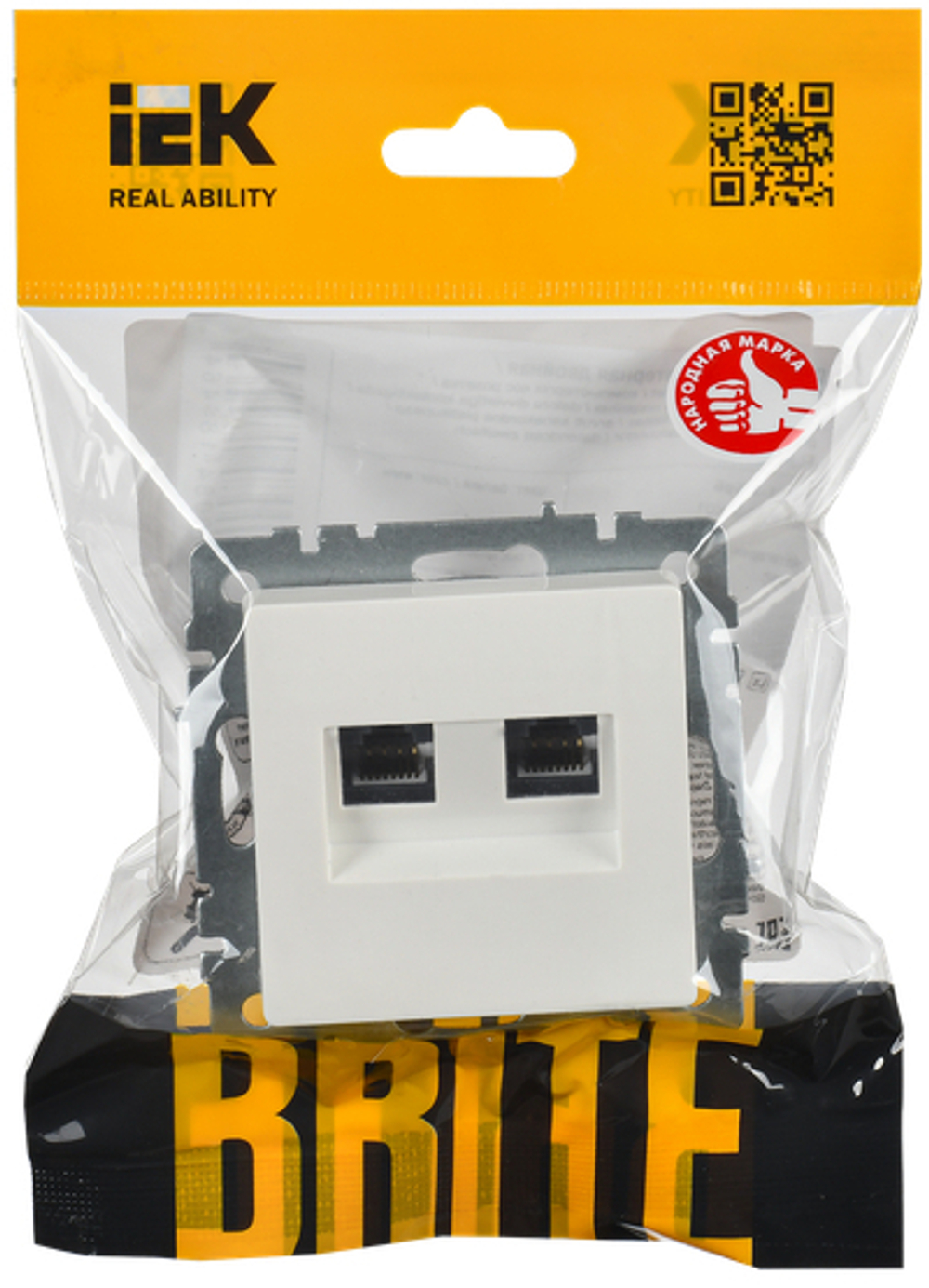 BRITE Розетка компьютерная двойная RJ45 кат.6 РК11-2-БрБ белый IEK