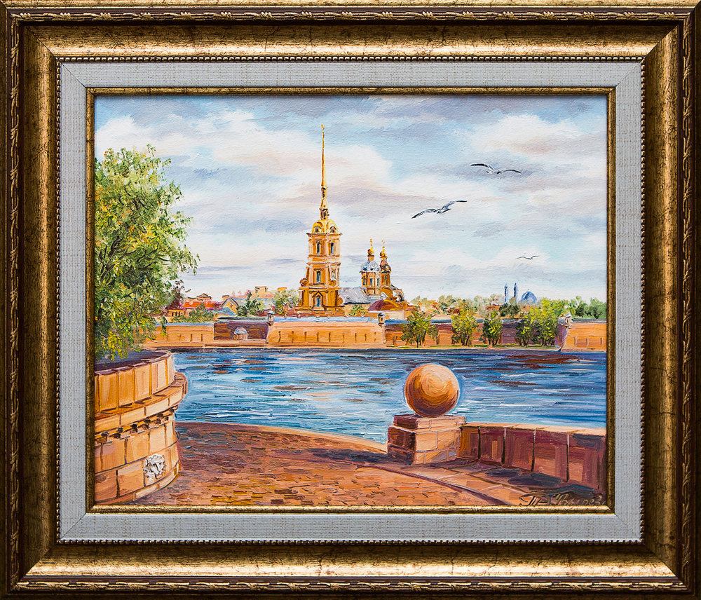 Картина маслом "Вид на Петропавловскую крепость со Стрелки В.О." Чвырева
