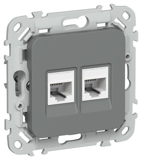 FLITE Розетка 2-местная компьютерная RJ45 категория 6 UTP РК6-2-0-ФлМА мокрый асфальт IEK