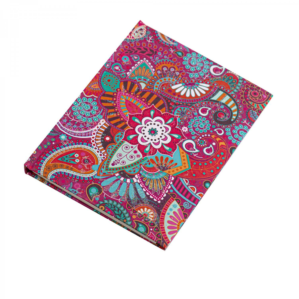 Блокнот в футляре, 13,0 см * 16,5 см, 7БЦ, Alingar, ламинация, глиттер, замочек, линия, 40 л., "Сверкающие цветы", красный