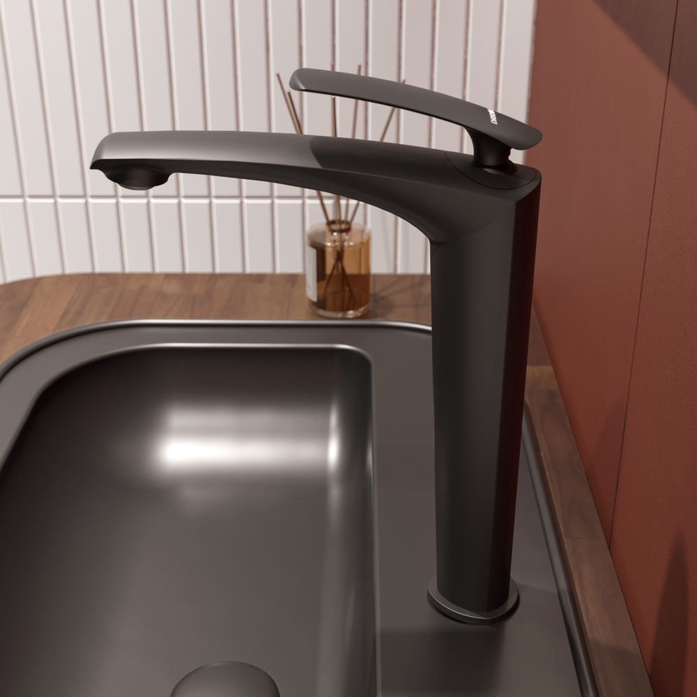 Смеситель для раковины STWORKI Гётеборг S03020BK + донный клапан SW-001BK черный матовый