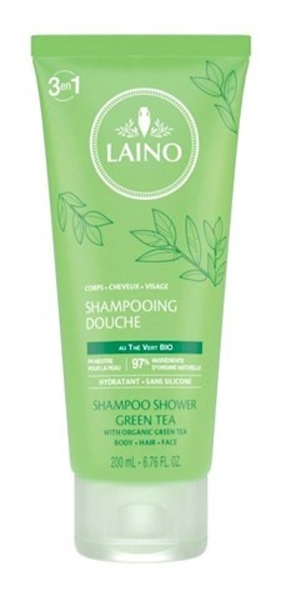 Лено Шампунь органический Зеленый Чай 3 в 1 для лица, волос и тела Laino Shampooing Douche 3 en 1 Thé vert BIO 200 мл