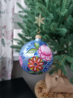 Шар стеклянный "Городецкая роспись, цветы" ручная работа