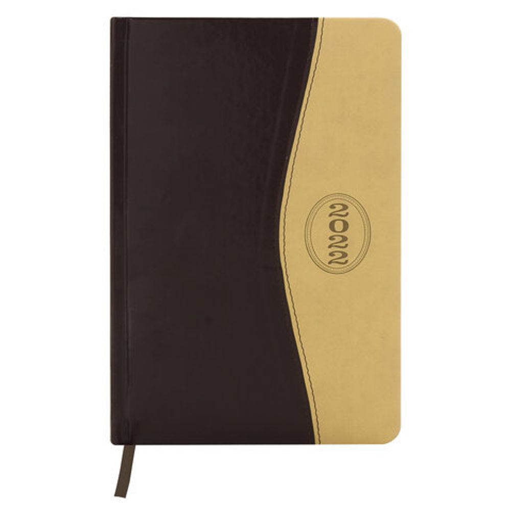 Ежедневник датированный 2022 А5 138x213 мм BRAUBERG "De Luxe", под кожу, коричневый/бежевый, 112746