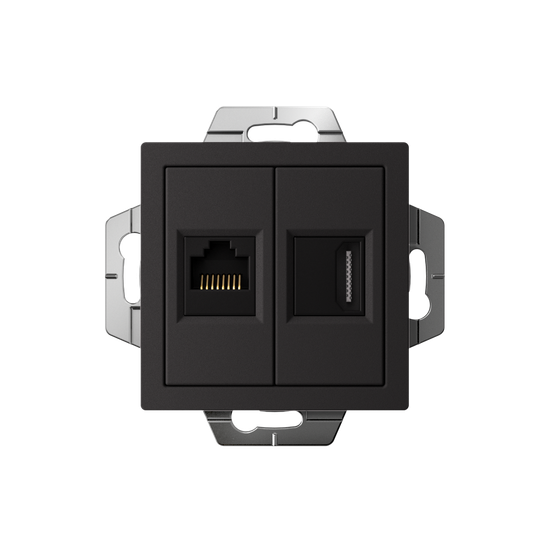 Розетка 2-м СП AtlasDesign HDMI + RJ45 кат.5E механизм карбон SE ATN001082