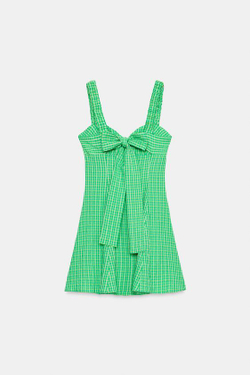 ZARA КОРОТКОЕ ПЛАТЬЕ В КЛЕТКУ ВИШИ, ОТТЕНКИ ЗЕЛЕНОГО