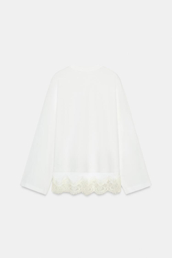 ZARA КОМБИНИРОВАННАЯ ФУТБОЛКА С КРУЖЕВОМ, БЕЛЫЙ