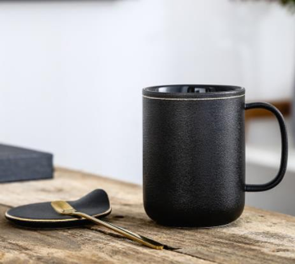 284001 Кружка "Звездное небо" крышка+ложка, h=10,5см, d=8см, 380мл, керамика черный