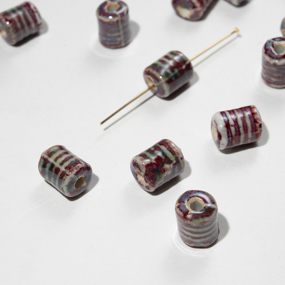 Бусина в форме бочонка, 12*10мм, бордово-синяя, глазурированный фарфор