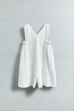 ZARA КОМБИНЕЗОН С АЖУРНОЙ ВЫШИВКОЙ, ЖЕЛТОВАТО-БЕЛЫЙ