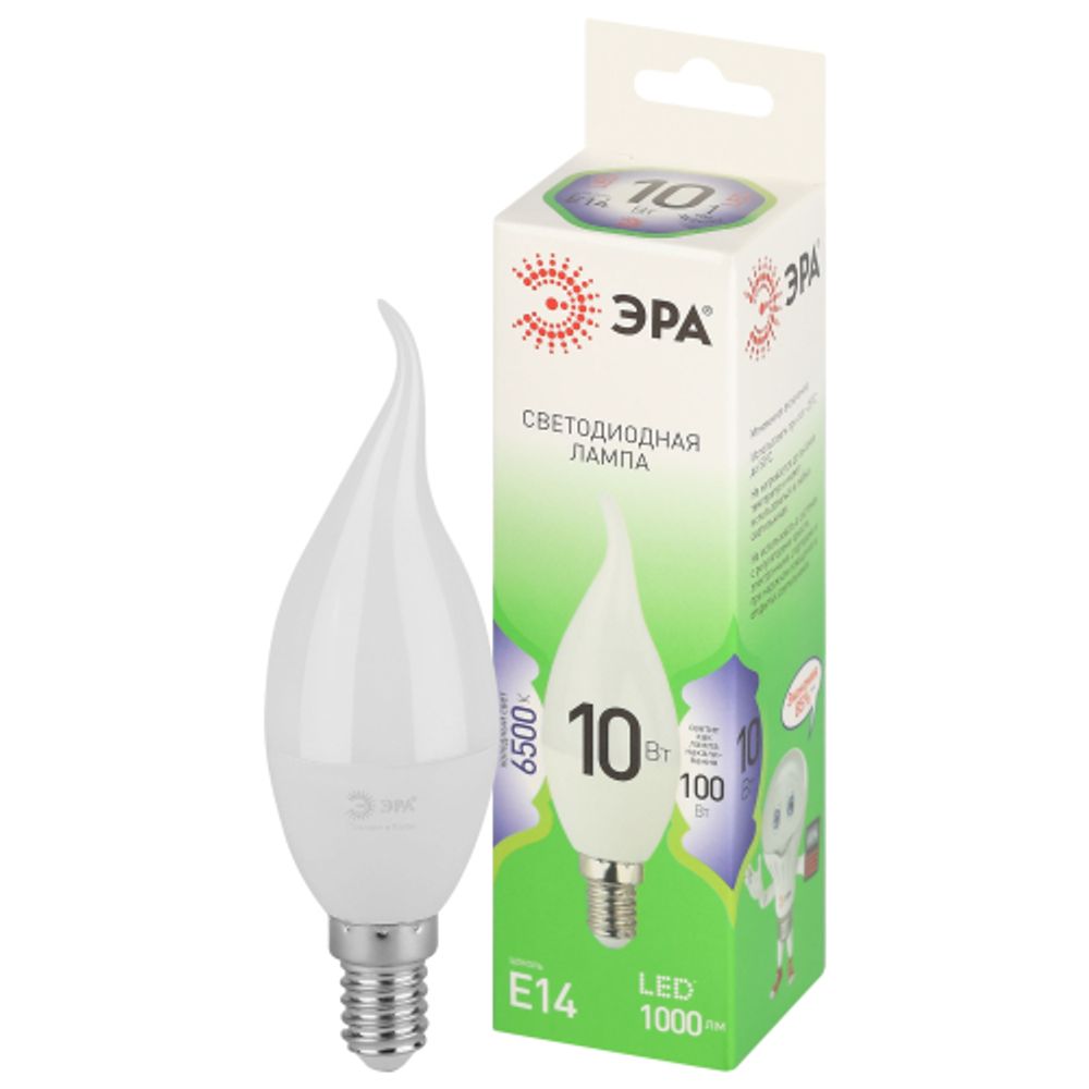 Лампочка светодиодная ЭРА GREEN LINE LED BXS-10W-865-E14 GL E14 10 Вт свеча на ветру холодный свет | Лампы cветодиодные Свеча (B/C)