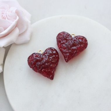 Подвеска Сердце, красный, акрил, 26 мм, РК009