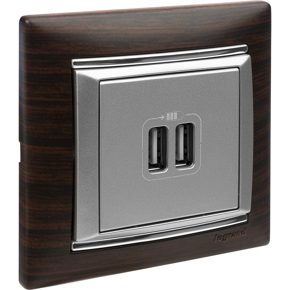 Розетка USB тип А / тип А 3000мА 15Вт - алюминий Valena Classic LEGRAND