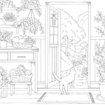 Cats and Their Cute Friends on a Flower Path. Coloring Book