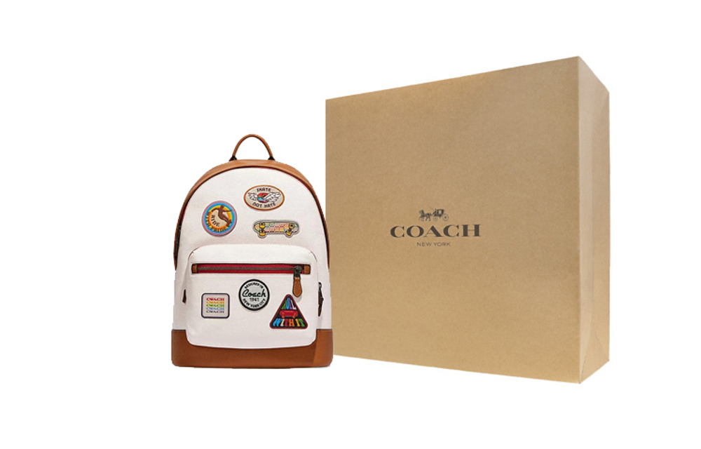 COACH West Cow Leather With Textile Backpack Regular Women"s White & Brown