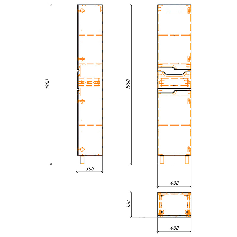 Пенал напольный Azario KANTRI 40 400х300х1900 левосторонний, белый глянцевый (CS00097261)