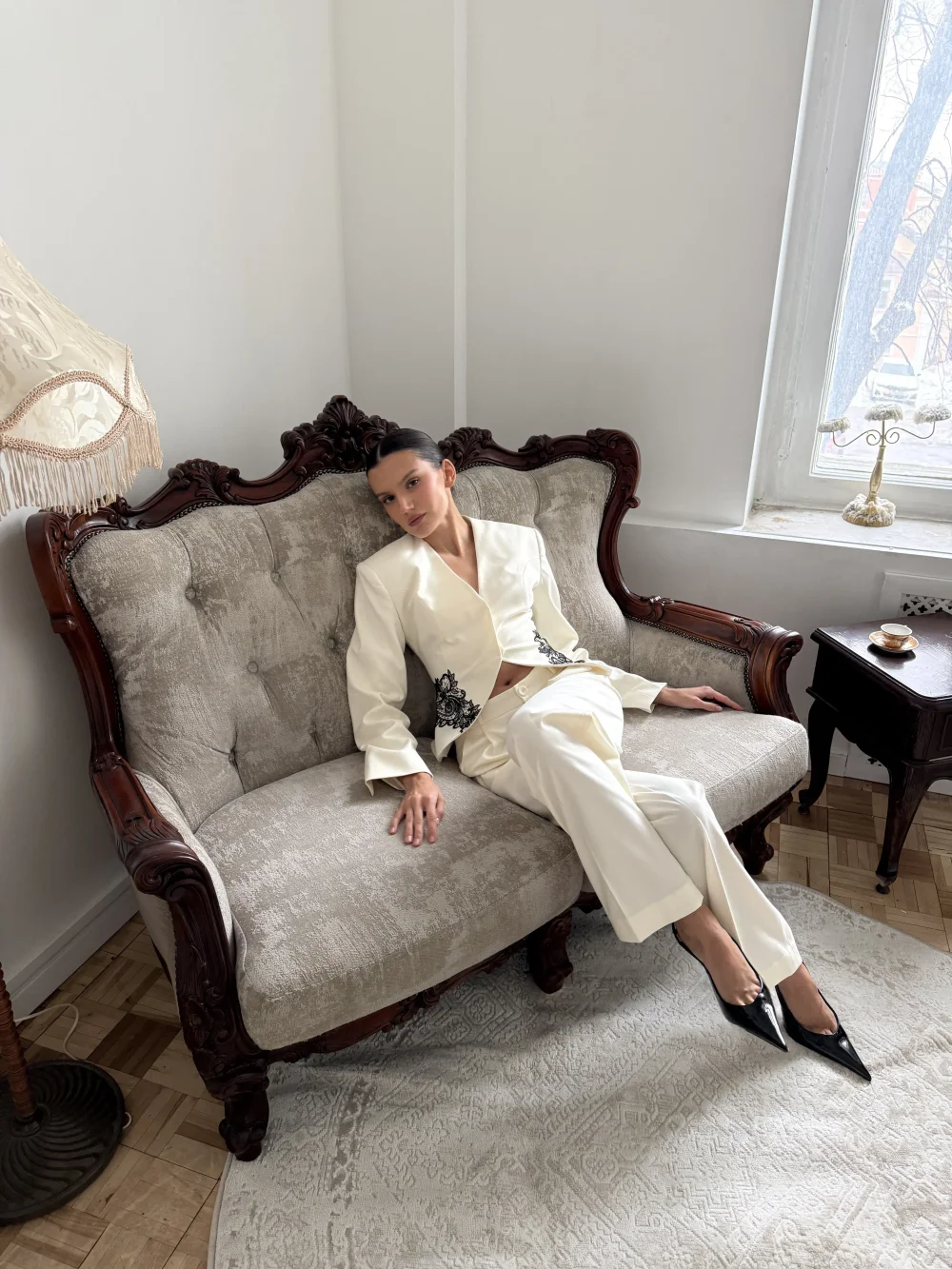 Жакет с кружевом, Белый