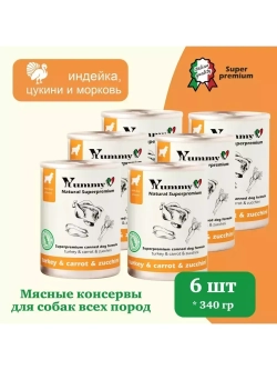 Влажный корм для собак, индейка, кабачки и морковь 6х340гр