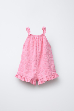 ZARA КОМБИНЕЗОН ИЗ МАХРОВОЙ ТКАНИ С ЦВЕТОЧНЫМ УЗОРОМ, МЯГКИЙ РОЗОВЫЙ