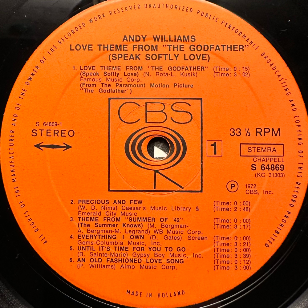 Andy Williams - Love Theme From "The Godfather" (Англия 1972г.)