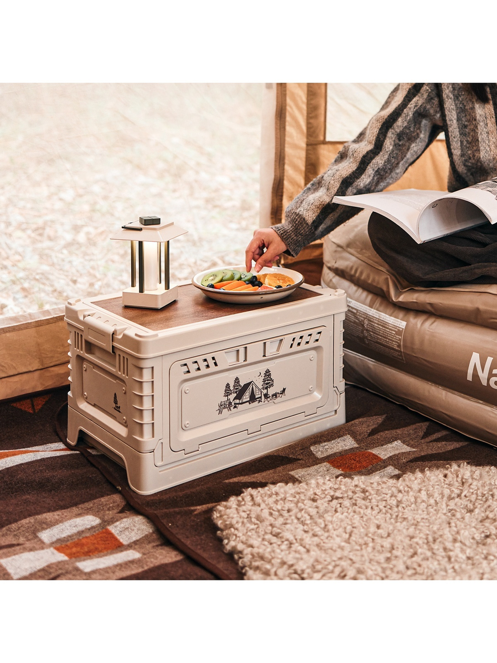 Ящик туристический Naturehike 25 л, трансформер, со столешницей, бежевый