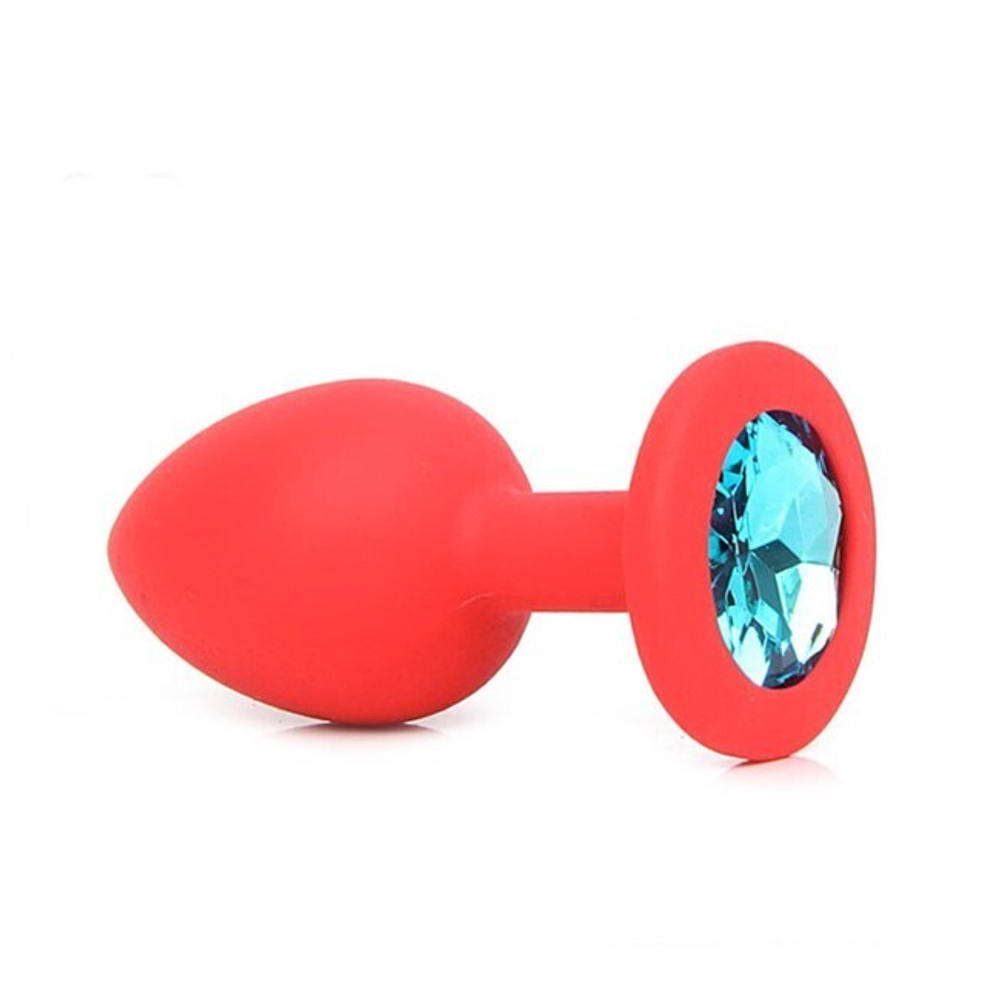 Средняя красная пробка с голубым кристаллом ONJOY Silicone Collection (Цвет: красный с голубым)