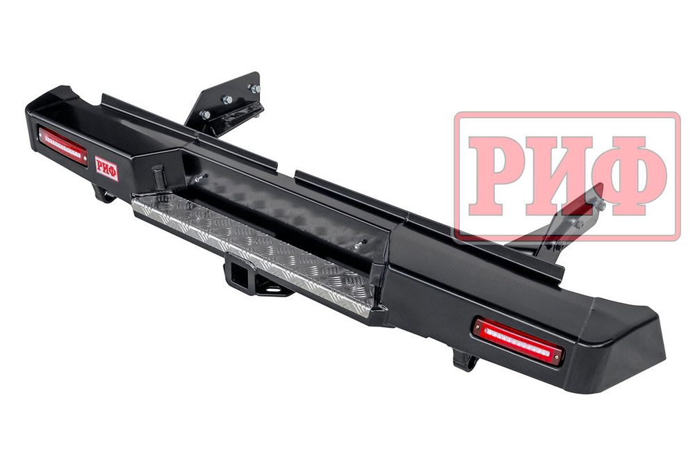 Бампер силовой задний Mitsubishi L200 2019+ с квадратом под фаркоп и фонарями РИФ