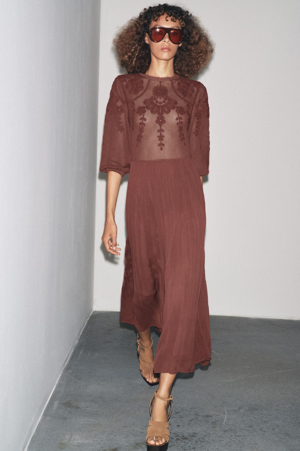 ZARA КОМБИНИРОВАННОЕ ПЛАТЬЕ — ZW COLLECTION, ГРАНАТОВЫЙ