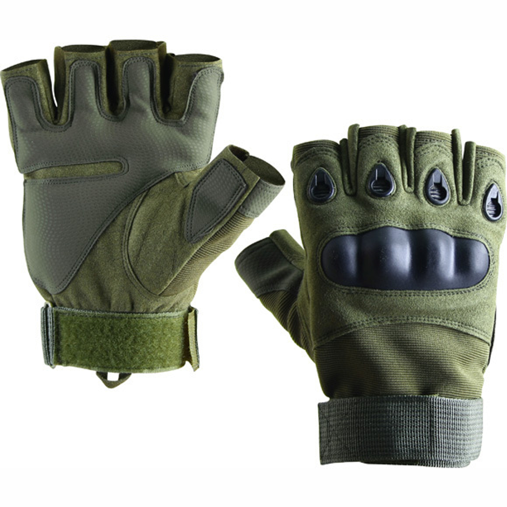 Перчатки со вставкой, без пальцев, олива