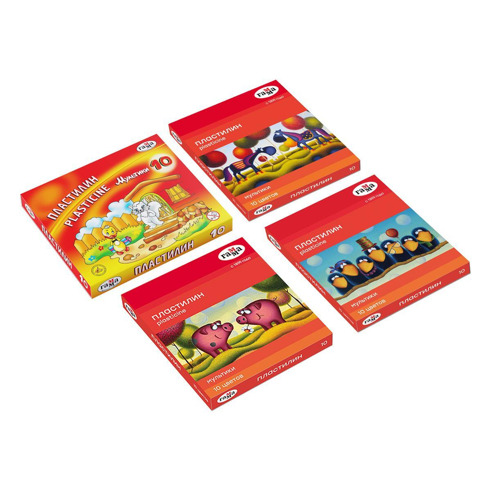 Пластилин классический "Мультики" 10 цветов, 200 гр, со стеком (Гамма)