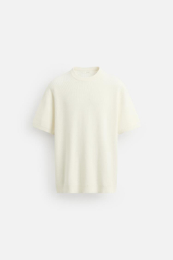 ZARA ФУТБОЛКА ИЗ ТРИКОТАЖА, ЭКРЮ