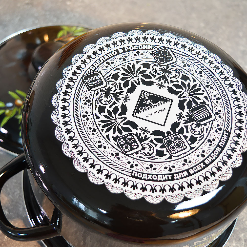 Кастрюля 4л "Ветка оливы" черная