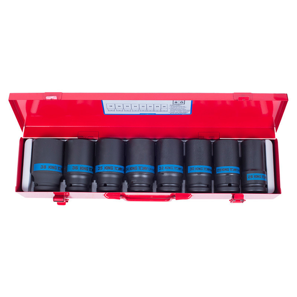 KING TONY (6410MP) Набор ударных глубоких торцевых головок 3/4", 6-гранные, 26-38 мм 8 предметов