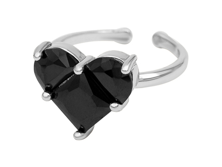 Кольцо Сердце 12,5мм, с черными кристаллами