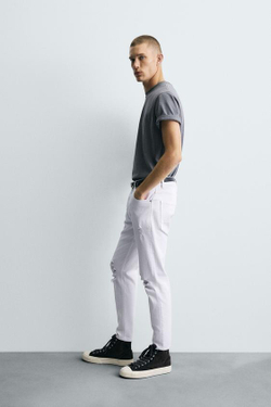 ZARA ДЖИНСЫ SKINNY FIT С РАЗРЕЗАМИ, БЕЛЫЙ