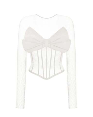 Блуза корсетного типа из шелка и сетки с бантом