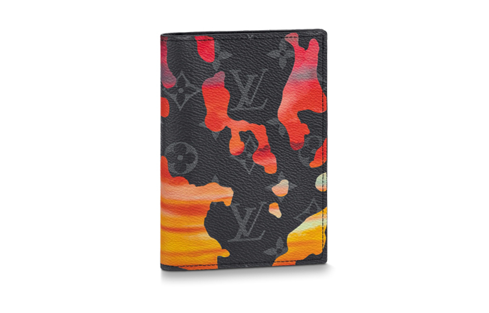 LOUIS VUITTON Coated Canvas Card Holder Passport Holder Men"s Gray/Red