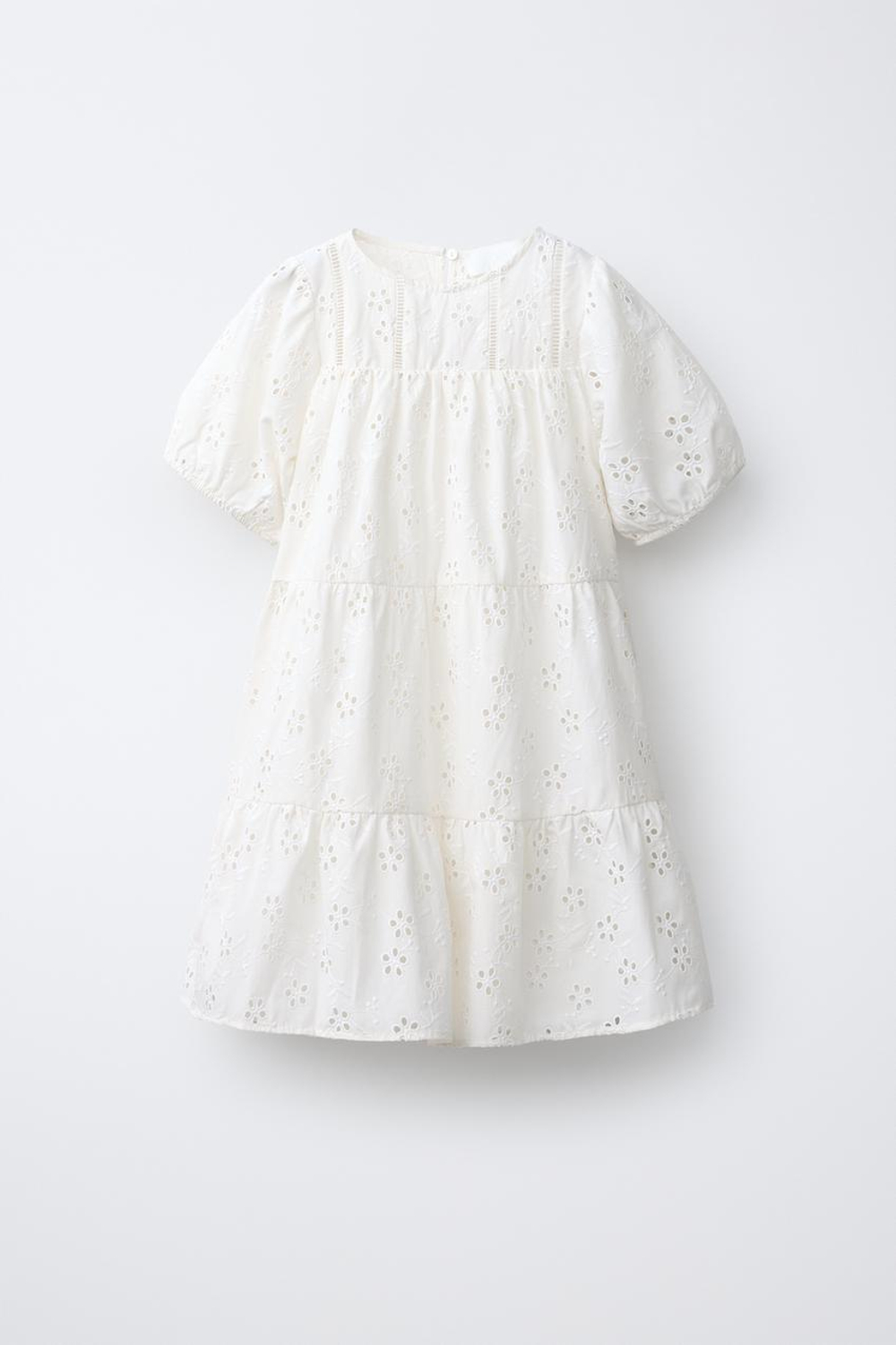 ZARA ВЫШИТОЕ ПЛАТЬЕ, ЭКРЮ